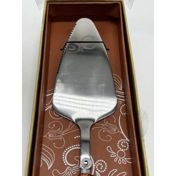 Handcrafted Stainless Steel Pie Server Tubular Amber Handle New Old Stock - Picture 7 of 8